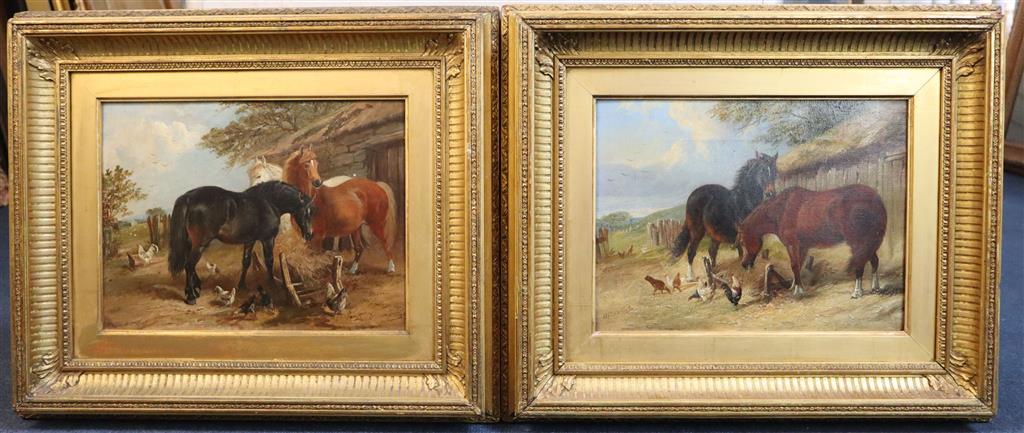 Henry Charles Woollett (1826-1893) Horses standing in a farmyard 9 x 12in.